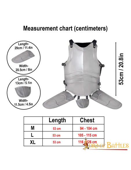 Medieval steel cuirass with straps