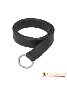 Medieval leather belt circular steel buckle, black.