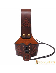 Handmade baldric for horns with Celtic knot design, brown