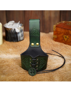 Handmade baldric for horns Celtic knot design, green