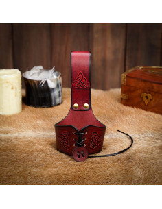 Handmade baldric for horns with Celtic knot design, burgundy