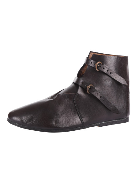Medieval ankle boots, 2 buckles, brown