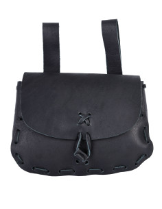 Medieval belt bag, black leather (14x18 cm.)