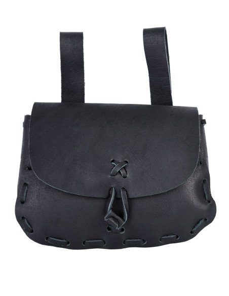 Medieval belt bag, black leather...