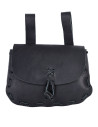 Medieval belt bag, black leather (14x18 cm.)