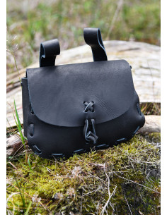 Medieval belt bag, black leather (14x18 cm.) 2