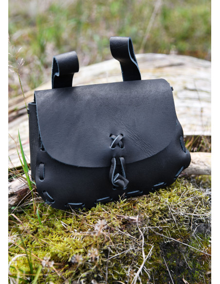 Medieval belt bag, black leather...