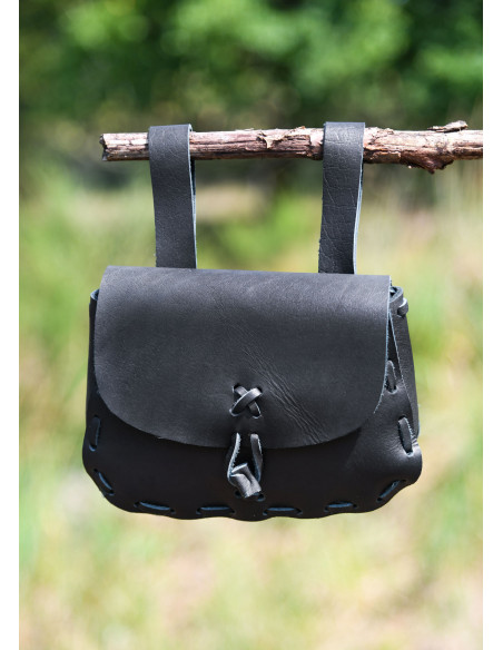 Medieval belt bag, black leather...