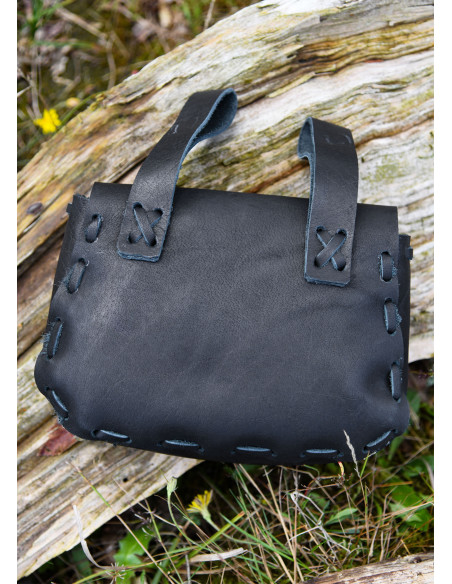 Medieval belt bag, black leather...