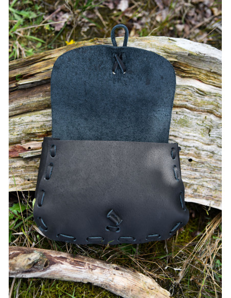 Medieval belt bag, black leather...