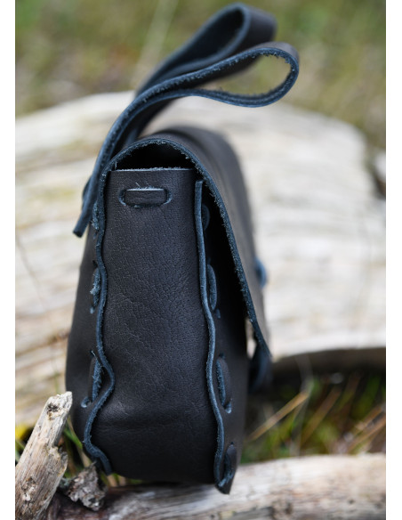 Medieval belt bag, black leather...