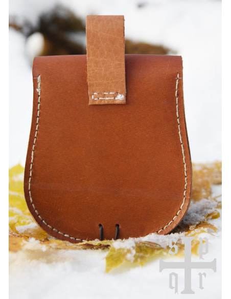 Medieval brown leather bag with brass...