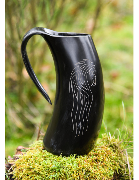 Viking beer mug horses in horn...