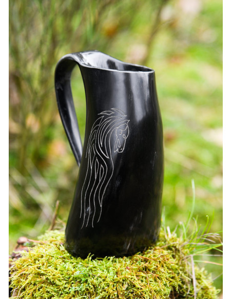 Viking beer mug horses in horn...