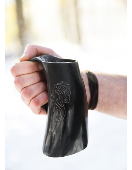 Viking beer mug horses in horn...