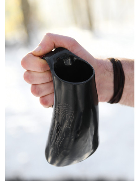 Viking beer mug horses in horn...