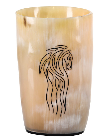Viking horse glass in buffalo horn...
