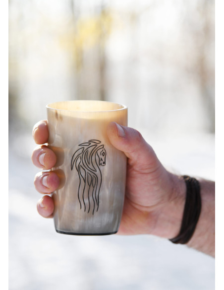 Viking horse glass in buffalo horn...