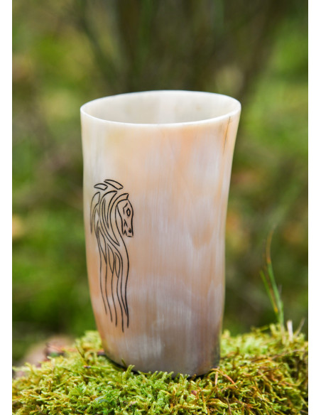 Viking horse glass in buffalo horn...