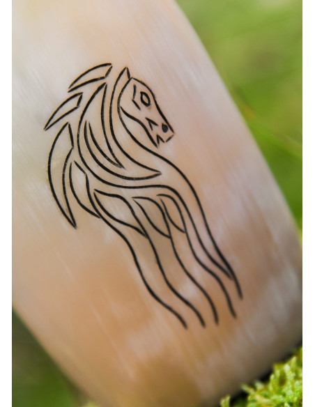 Viking horse glass in buffalo horn...