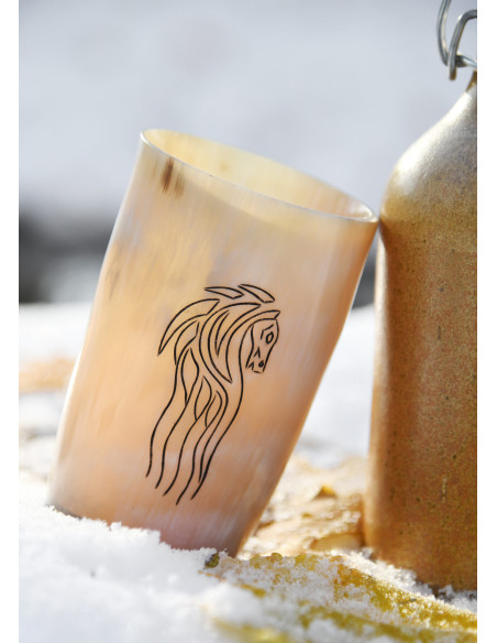 Viking horse glass in buffalo horn...