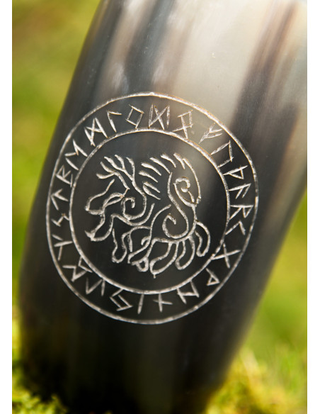 Viking horse Sleipnir in buffalo horn...
