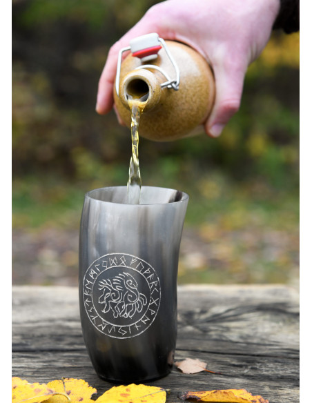 Viking horse Sleipnir in buffalo horn...