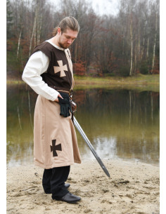 Medieval tabard with Templar crosses in brown 2