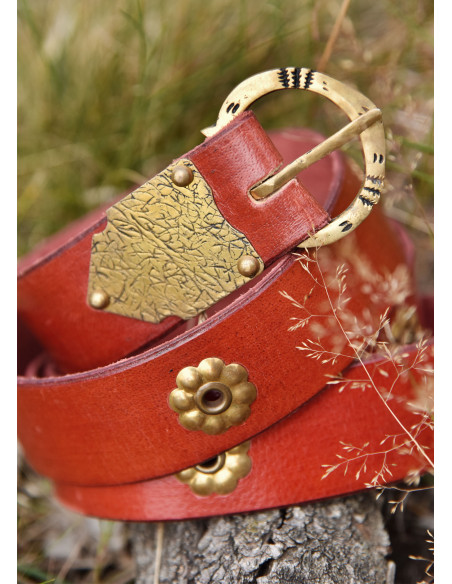 Medieval red belt with floral motifs... Medieval red belt with floral motifs...