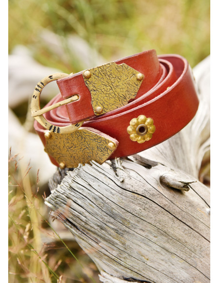 Medieval red belt with floral motifs... Medieval red belt with floral motifs...