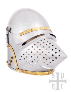 Medieval beaked basin with removable visor, year 1370