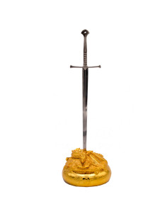 Anduril letter opener with Smaug musical base