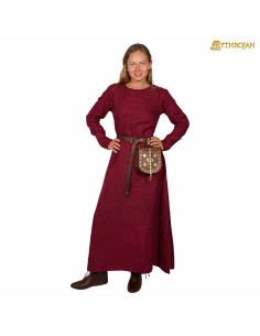 Women's linen Viking dress Helga model, burgundy color