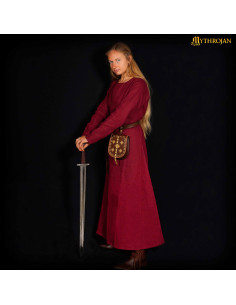 Women's linen Viking dress Helga model, burgundy color 2