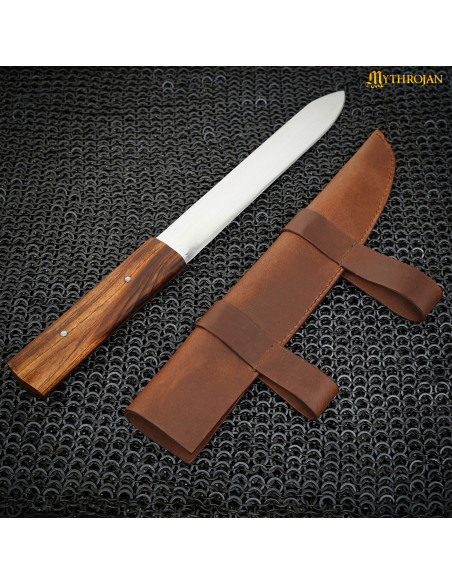 Nordic Viking seax knife with brown...
