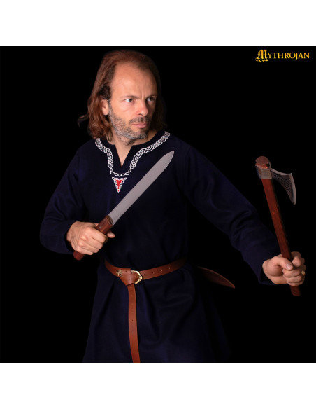 Nordic Viking seax knife with brown...