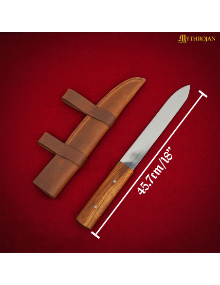 Nordic Viking seax knife with brown...