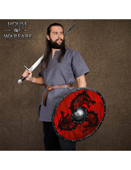 Viking round wooden shield Fenrir model