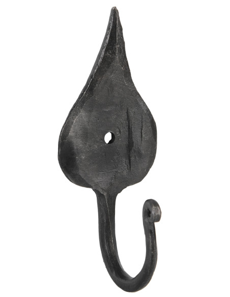 Medieval hand forged wall hook, leaf...