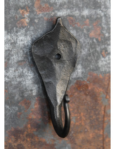 Medieval hand forged wall hook, leaf design 2