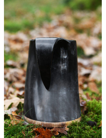Viking mead jug Odin design, wooden base