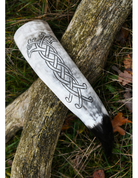 Viking horn carved design of Raven...