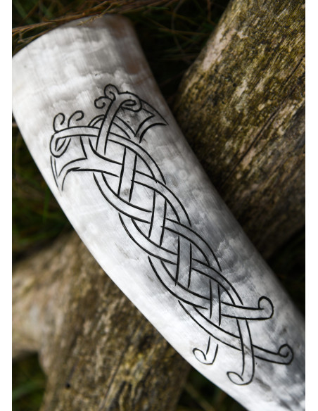 Viking horn carved design of Raven...