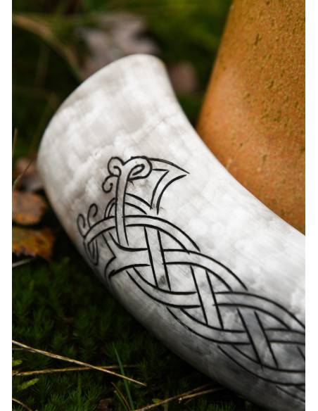 Viking horn carved design of Raven...