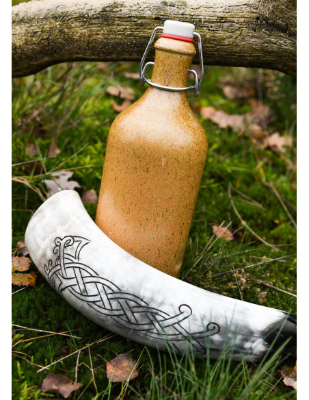 Viking horn carved design of Raven...