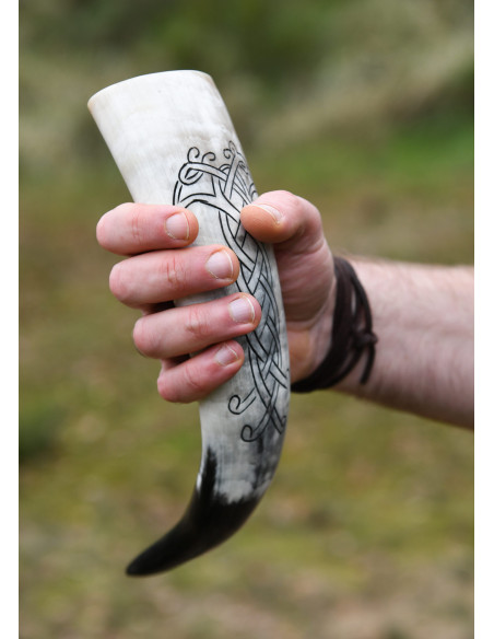 Viking horn carved design of Raven...