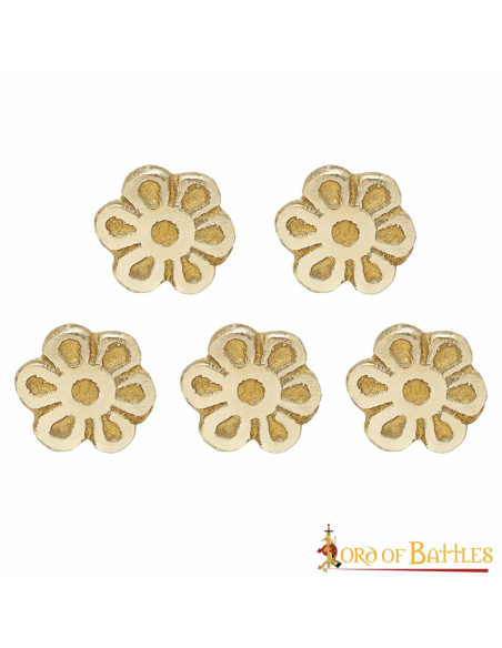 Pack of 5 brass flower design badges