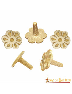 Pack of 5 brass flower design badges