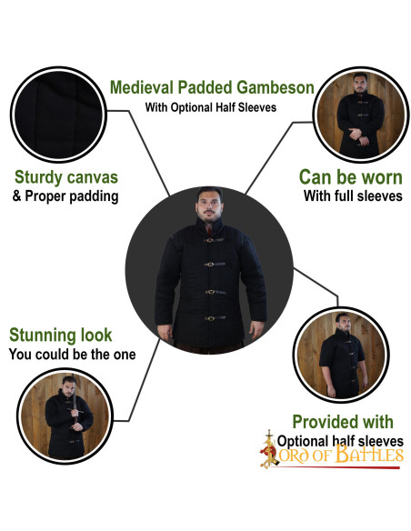 Padded medieval gambeson type 1, black