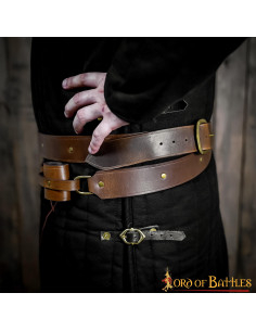 Medieval style brown leather belt with baldric